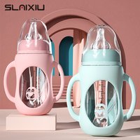 Babyflasche aus Glas mit doppeltem Verwendungszweck und Trinkbecher für Kinder, Flaschengriff für natürliches PP-Glas mit breiter Öffnung, Silikongriff