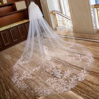 Voile de mariée en dentelle à deux couches blanc ivoire, avec fleurs roses, longs voiles de mariée cathédrale avec peigne en métal, accessoires de mariage pour mariée