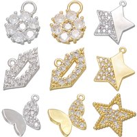 2Pcs/lot,Gold Colour Star/Butterfly/Lip-Shaped Charms CZ Crystal Pendants for DIY Handmade Jewelry Making Accessories:VD819