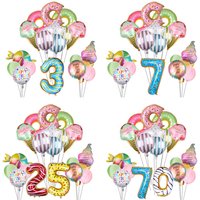 Donut Süße Eis Anzahl Luftballons Set Donut Süßigkeiten Lebensmittel Thema Geburtstag Party Dekorationen Kinder Erwachsene 18 teile/los