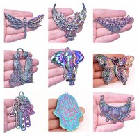 2pcs Rainbow Animal Charms For Jewelry Making Supplies Elephant Leopard Butterfly Charm Pendant Handmade Accessories Fatima Hand