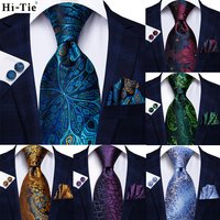Jacquard Peacock Blue Novelty Design Wedding Tie For Men Hanky Cufflinks Gift Mens Necktie Set Business Party Dropshipping