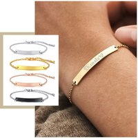 Elegant Personalized ID Bar Bracelets for Women 5mm Thin Stainless Steel Link Chain Custom Name Quotes BFF Bracelet Gift Jewelry image 4