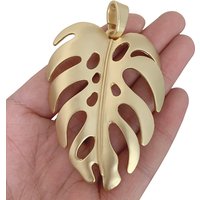 1 x Matt Gold Color Large Monstera Leaf Charms Tropical Palm Leaves Pendants For Necklace Jewelry Making Accessories 80x53mm