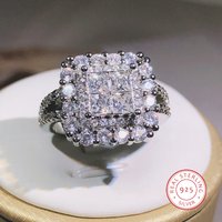 925 Silver Gorgeous Square Shape Women Ring Full Bling Iced Out Micro Pave Crystal Zircon Dazzling Bridal Ring