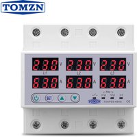 TOMZN 3 Phase 3P+N DIN Rail Voltmeter Ammeter Adjustable Over And Under Voltage Current Limit Protection Monitor Relay Protector