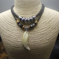 Choker Wolf Tooth Pendant Men Charm Genuine Leather Alloy Necklace Animal Tooth Fashion Jewelry Party Necklace