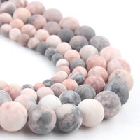 Natural Matte Stone Beads Dull Polish Pink Zebra Jaspers Tiger Eye Mineral Beads for Jewelry Making DIY Bracelet 15''