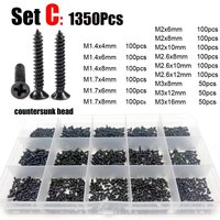 1000/2010x M1 M1.2 M1.4 M1.7 M2 M3 M4 Black Mini Micro Phillips Flat Countersunk Head Self Tapping Wood Screw Set Assortment Kit