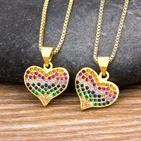Nidin High Quality Copper Zircon Crystal Heart Necklace Women Charm Rainbow Romantic Jewelry CZ Pendant Fine Party Wedding Gifts