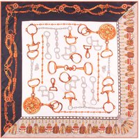 Manual Hand Rolled Twill Silk Scarf Women Tassel Chain Print Square Scarves Wraps Echarpe Curled Foulards Femme Bandana Hijabs