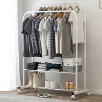Étagère de rangement pour chaussures T1, grand support roulant à double rail, blanc, 1.5m