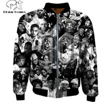 Fashion Men's Warm bomber jackets 90s rapper 2pac Tupac Printed 3d Thick Long Sleeve pocket outwear Unisex Casual Zipper jacket