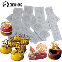 SHENHONG 15 Types Leaves Design Geometric Pattern Lace Mat Sugar Craft Silicone Pad Chocolate Mold Fondant Cake Decorating Mould
