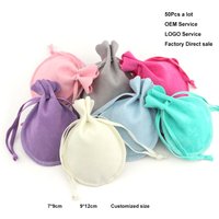 50Pcs/Lot Drawstring Velvet Gift Bags Multi Size Jewelry Packaging Wedding Pouches with Candy Bracelet Sachet Can Print Logo