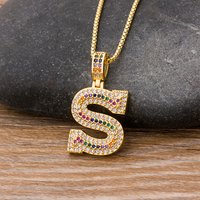 Nidin New Fashion 26 Alphabet Pendant Multicolor Copper Zircon Initial Letter Necklaces Couple Name Jewelry Gifts For Women