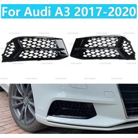 For Audi A3 2017 2018 2019 2020 Honeycomb fog lamp frame hollow grille under the net Black Bright Car Accessories