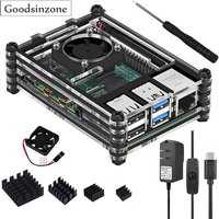 Raspberry Pi 4 Model B Power 4in1 Case with Fan kit + Supply Adpater+4PCS Heatsinks for Raspberry Pi 4 Model B PI4