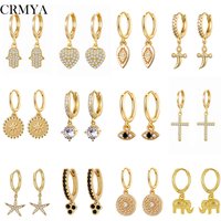 CRMYA Vintage Piercing Ear CZ Zircon Cross Earring Gold Silver Filled Drop Earrings For Women Hoop Earings Jewelry Wholesale