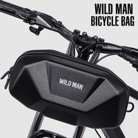 WILD MAN Bicycle Handlebar Bag EVA Hard Shell Waterproof Electric Scooter Front Pouch MTB Road Bike Crossbody Hanging Bag