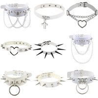 Fashion White Pu Leather Chain Punk Choker Necklace For Women Collar Neck Jewelry Black Boho Gothic Punk goth jewelry