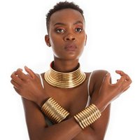 UDDEIN Vintage Statement Choker Necklace & Pendant Gold Color Leather African Jewelry For Women Torques Collar Maxi Necklace Set