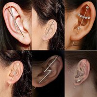 Vintage Gold Plated Crystal Long Ear Needles Piercing Earrings for Women Lightning Wrap Full Ear Climber Hook Earrings Brincos