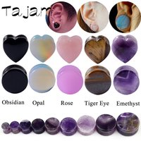 2PCS Heart Ear Plugs Natural Stone Ear Gauge Earring Flesh Tunnel Quartz Obsidian Opal Ears Expander Body Piercing 6-16mm