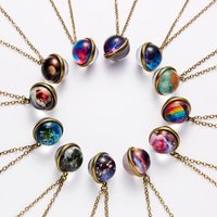 12-farbige Galaxy-Halskette mit doppelseitigem Anhänger, leuchtet im Dunkeln, Glaskugel, Kunstbild, Universum, Planet, Schmuck, Geschenk für Damen und Herren