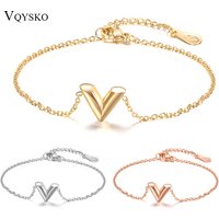 Fashion Jewelry Stainless Steel Letter V Bracelets For Women Adjustable Initial Bangle Wedding Gift Chain Bracelets Wholesale