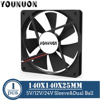 YOUNUON DC 140MM 5V 12V 24V 2PIN USB 140x140x25mm Dual Ball PC Brushless Case Cooling Fan 14025 14CM CPU Cabinet Cooler Fan