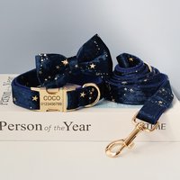 Blue Collar Personalized Velvet Quality Fabric For Small, Medium Large Dog Custom Metal Parts Pet Accessory Star 02