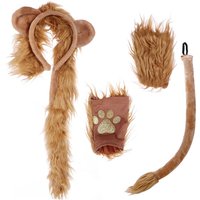 Halloween Costume Lion Plush Ears Headband Tail and Paws Kit Lion Fingerless Costume for Adults Kids Halloween Decor