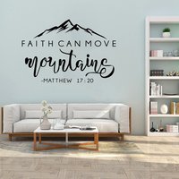 Bible 17:20 Quote Faith Can Move Mountains Bible Verse Vinyl Wall Sticker Christian Wall Decor For Home Decals Bedroom Wall Art