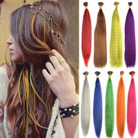 Mèches colorées pour Extension de cheveux en plumes, 10 pièces, postiche synthétique à pointe I, faux cheveux, ligne zèbre, Extensions de cheveux en plumes