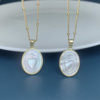 Religious Oval Sacred Heart Necklace For Women Plated Gold Choker Natural Mother of Pearl Shell Pendant Charms Neck Jewelry