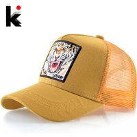 Mesh Baseball Cap Summer Snapback Hat Men Solid Color Cotton Hip Hop Trucker Caps Women Breathable Visor Cap With Tiger Patch