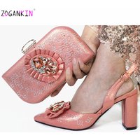 Latest Peach Color Wedding Clutch Bag Match African Women Shoes and Bag Matching Set Italian Shoes and Bag Match for Party