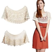 Women Vintage Crochet Knit Cape Elegant Cute Lace Short Hollow Out Shawls Shrug Poncho Wedding Bridal Evening Dress Lace Scarf