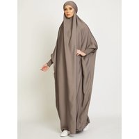 Muslim Women One Piece Prayer Abaya Dress-Velvety Satin, Smocking Sleeves. Dubai Eid Ramadan Islamic Clothing Hijabi Jilbab