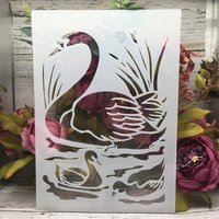 A4 29cm Swan and Baby Swan Swim DIY Layering Stencils Wall Painting Scrapbook Coloring Embossing Album Decorative Template