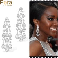 Pera Elegant Shiny White Cubic Zirconia Long Bridal Wedding Hanging Water Drop Dangle Earrings for Ladies Party Jewelry E665