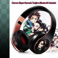 Japan Anime Headphone Demon Slayer Kimetsu No Yaiba Kamado Tanjirou Cosplay Bluetooth Headset Earphone with Mic Support TF Card