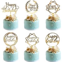 6pcs/Lot Gold Happy Birthday Acrylic Cake Toppers Gold Birhday Cake Topper for Kids Birthday Party Cake Decorations Baby Shower