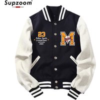 Supzoom Neuankömmling Brief Rippen ärmel Baumwolle Top Mode Logo Einreiher lässig Bomber Baseball jacke lose Strickjacke Mantel