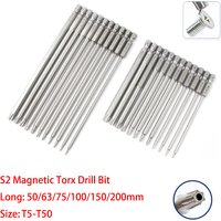 Foret Torx à tête hexagonale S2 de 1/4 pouces, 1 pièce, outil de tournevis de sécurité magnétique, embout 100, 50/65/75/150/200/T5-T50mm