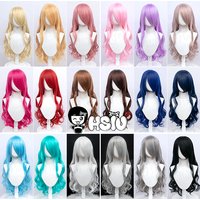「HSIU Brand」Cosplay Wig 75cm 29.5in Multi-Color Long Curly Wig Pink Blue Red Purple Silver Party Curly Wig Fiber Synthetic Wig