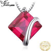 JewelryPalace Square Created Red Ruby 925 Sterling Silver Pendant Necklace Gemstones Choker Statement Necklace Without Chain