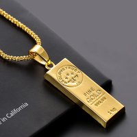 Yellow Gold Plated Hip Hop Gold Bar Bullion Pendant Collar Chains Necklace for Women Men Friends Couple Gift Fashion Jewelry