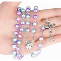 12 colors Religion Rosary necklace For Women Christian Virgin Mary Jesus Cross pendant Long beads chains Fashion Jewelry Gift